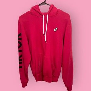 Tik Tok Logo Influencer Hooded Sweatshirt Pink Small Hoodie Drawstring Rare HTF